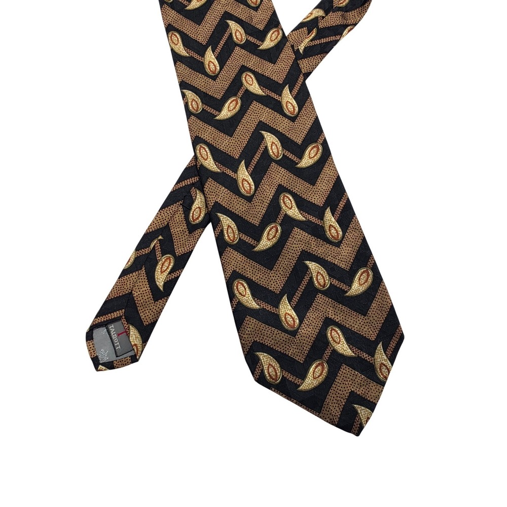 Robert Talbott Best of Class Silk Tie Black Tan Chevron Paisley Mark Shale USA